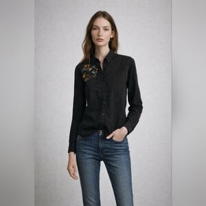 Zara Size XS Floral Embroidered Button Down Shirt